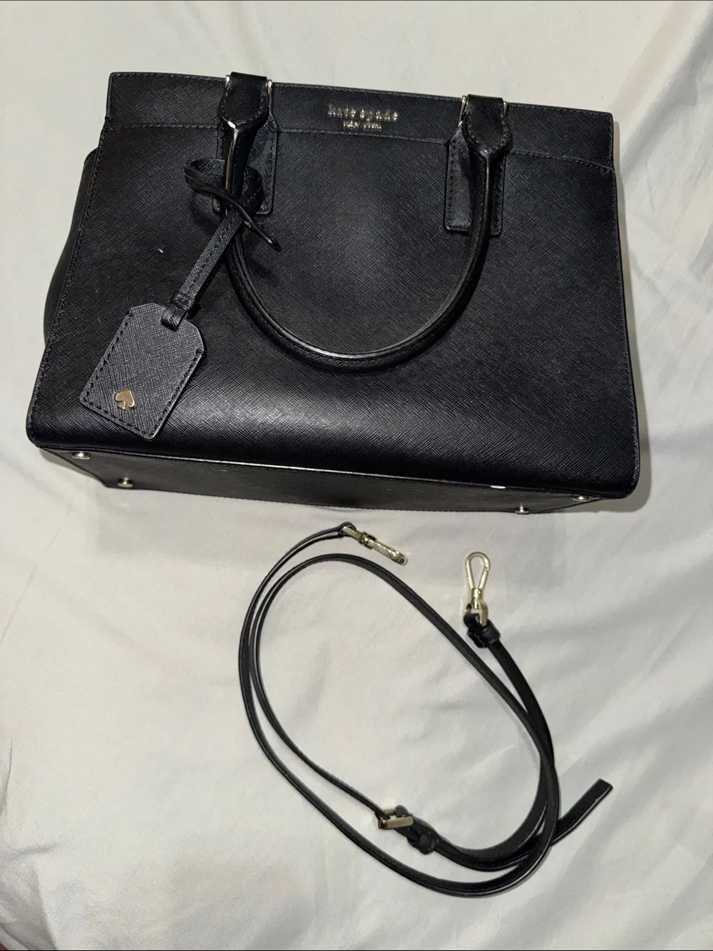 kate spade Black Leather Structured Top-Handle Satchel with Strap